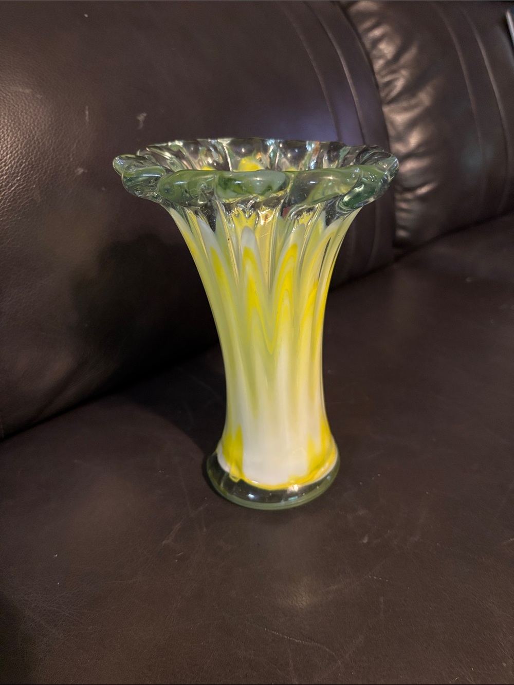 Handblown Yellow and White Art Glass Vase - Home Accents